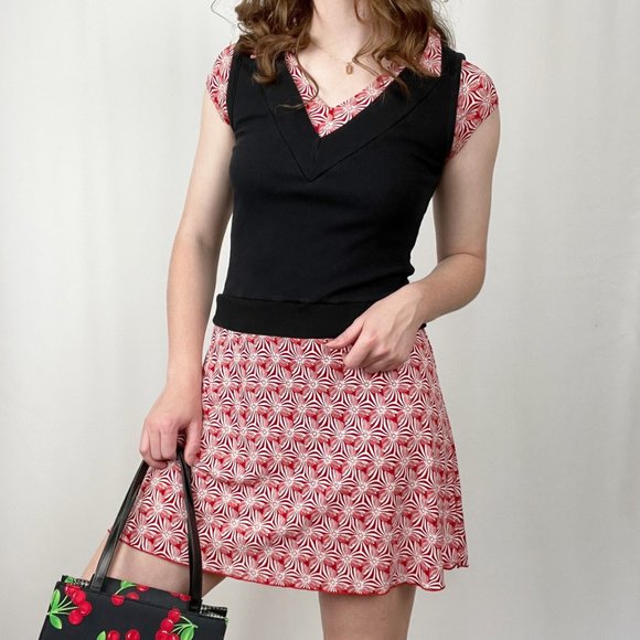 Vintage 70s Preppy Parisian Floral Print Knit Sweater Vest Micro Mini Dress 70's - Picture 4 of 7